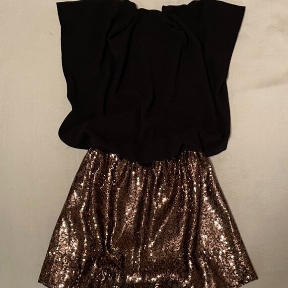 Express, XS Gold Sequin Colorblock Mini Dress, with Black top - Picture 1 of 9
